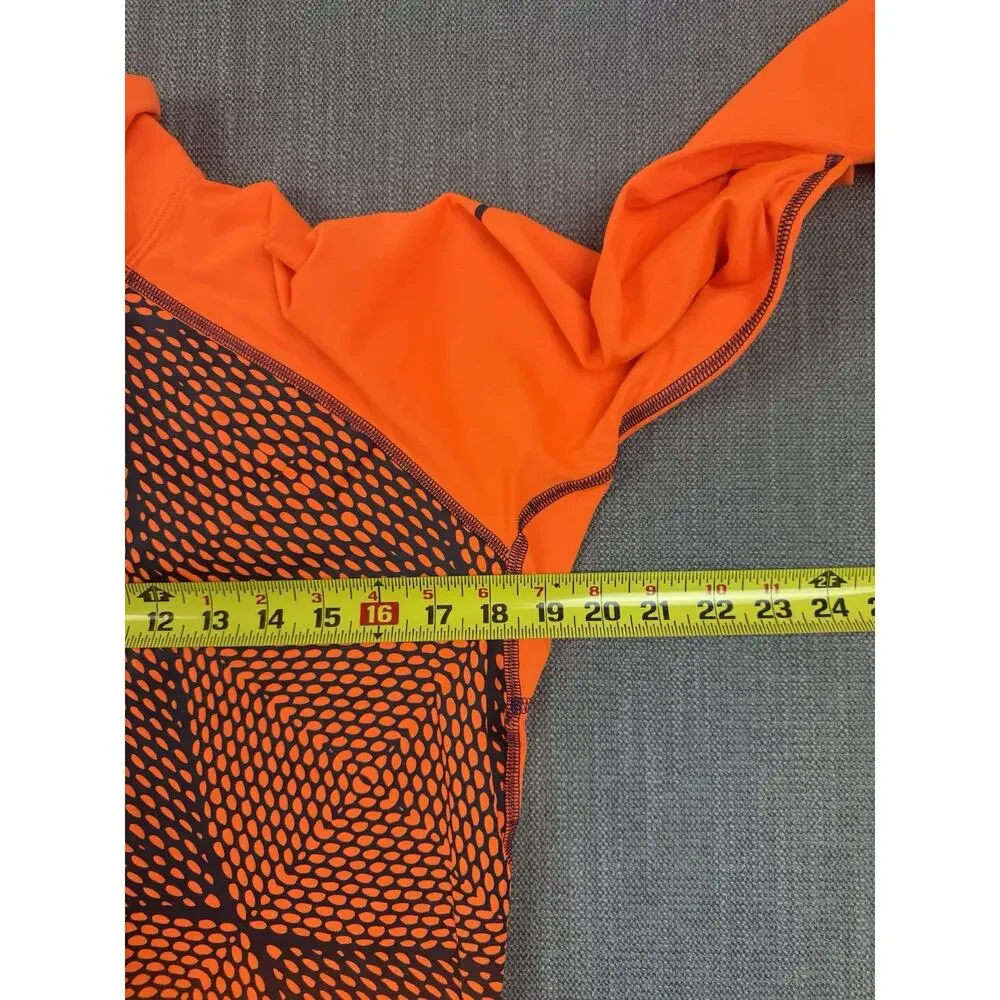 Nike Pro Womens LARGE Orange Navy Geo Print Fleece Lined Half Zip Pullover Top L